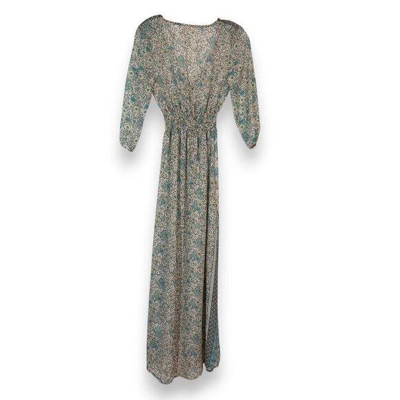 Bohemian Floral Chiffon Long Maxi Dress Sheer Coastal Flowy Beachy XS - Picture 4 of 12